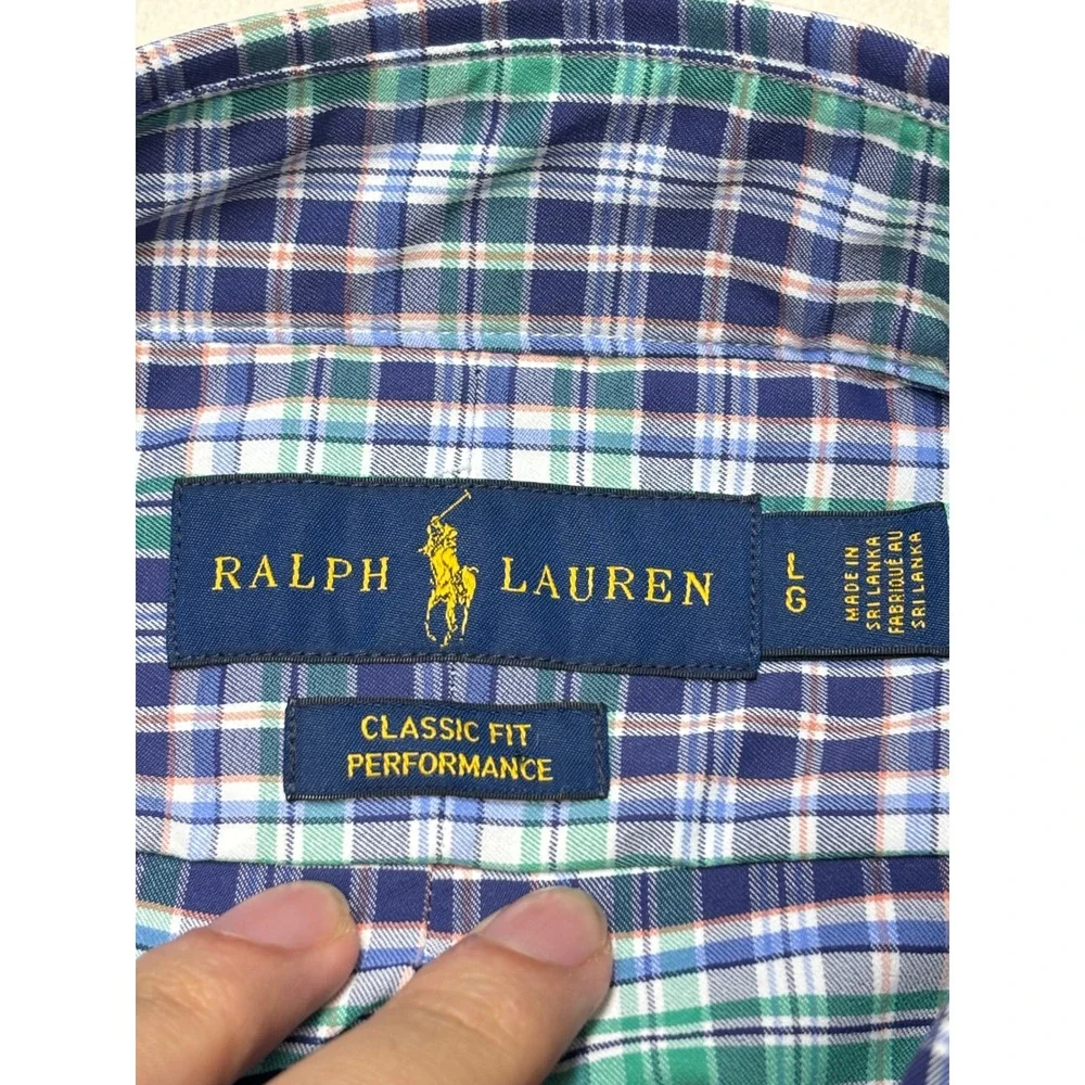 NWT Ralph Lauren Classic Fit Performance Shirt Mens Large Green Navy Plaid